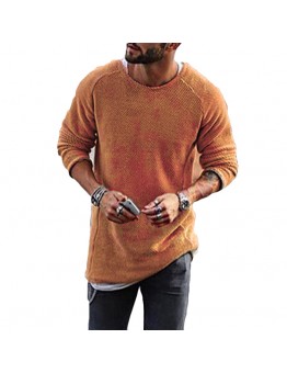 Fashion Men’s Knitting Solid Color O  Neck T  shirt Long  Sleeved Regular Fit Casual T  shirt