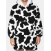 Mens Cow Pattern Print Flannel Two  Sided Oversized Blanket Hoodie With Pouch Pocket