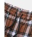 Mens Plaid Side Patchwork Drawstring Elastic Waist Casual Cotton Jogger Pants