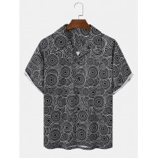 Mens Loop Overlay Print Buttons Short Sleeve Shirts