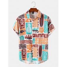 Mens Indian Ethnic Print Buttons Up Short Sleeve Shirts