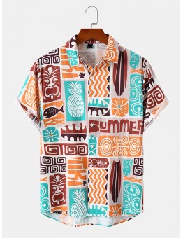 Mens Indian Ethnic Print Buttons Up Short Sleeve Shirts