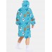 Mens Cartoon Animal Print Reversible Oversized Blanket Hoodie Home Sleepwear Robes With Pocket
