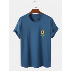 Mens Sunflower Print Round Neck Short Sleeve T  Shirt LU MINGKUN-Exclusive link