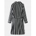 Mens Basic Striped Print Flannel Winter Thick Mid  Length Home Lounge Robes