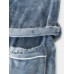 Mens Flannel Lapel Double Pocket Warm Belted Robes With Contrast Binding
