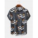 Mens Halloween Funny Head Pattern Short Sleeve Front Buttons Shirts