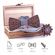 Wooden Bow Tie Set and Handkerchief Bowtie Necktie Gift for Men Wedding Party Dinner Bowtie