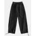 Mens Solid Corduroy Cotton Cargo Style Drawstring Cuff Pants With Pocket