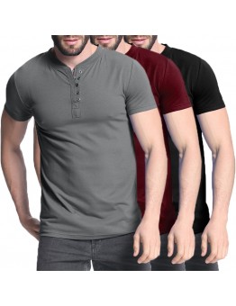 Men T  shirts V Neck Casual Short Sleeve Slim Fitted Blouse Short Sleeve with Buttons Outdoor Hiking